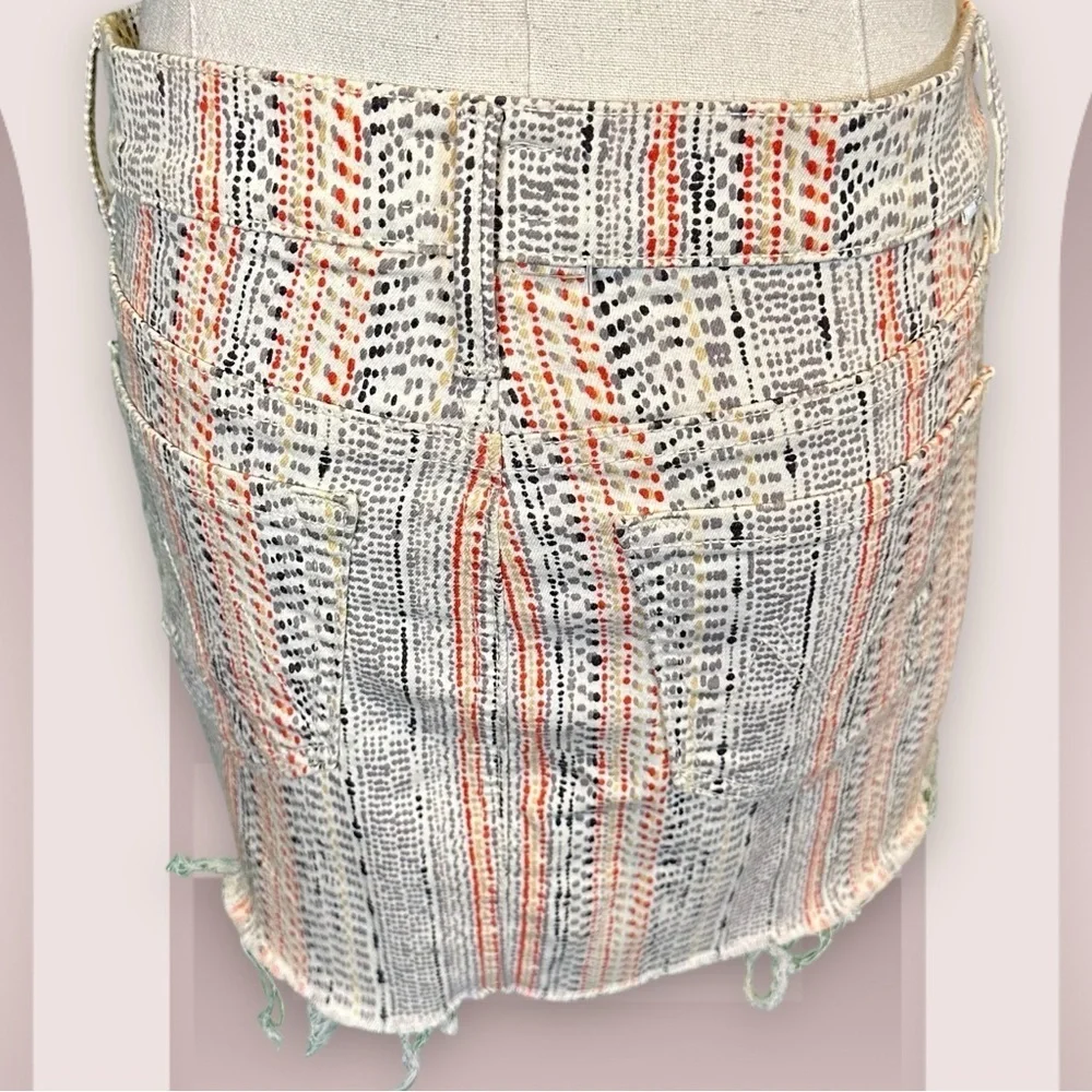 NWT MOTHER Denim ‘Straight Mini Fray’ Denim Skirt in “Mandarin” Orange Dot Print